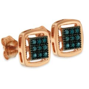 Rose Plated Sterling Silver Rose Cut Treated Diamond Stud Earrings